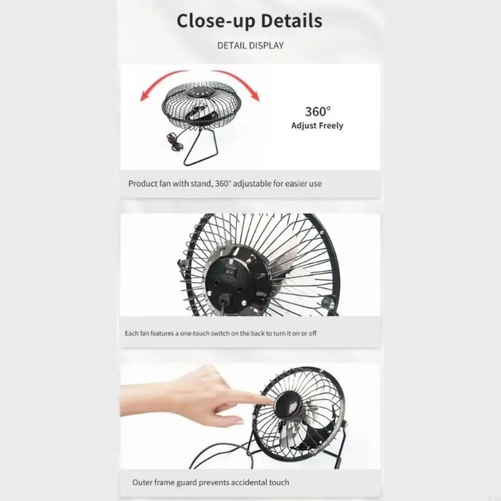Solar USB Dual-Power Portable Fan – Waterproof & Low Noise