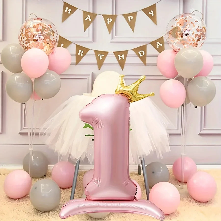 40-Inch Foil Number Balloon – Pink Crown Princess Party Decor
