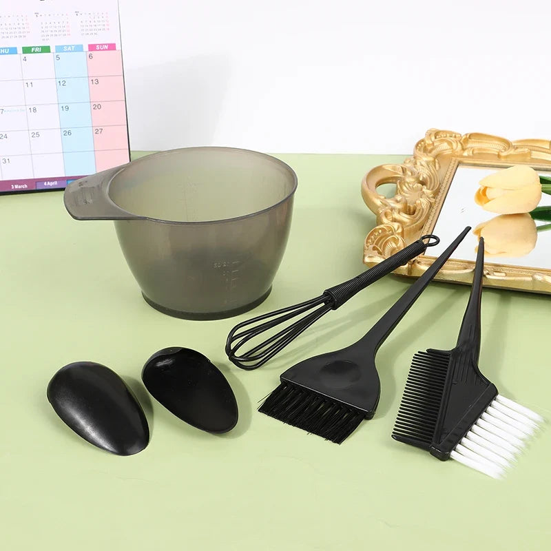 Hair Dye Brush & Bowl Set with Ear Caps & Mixing Rod – 6 Pc