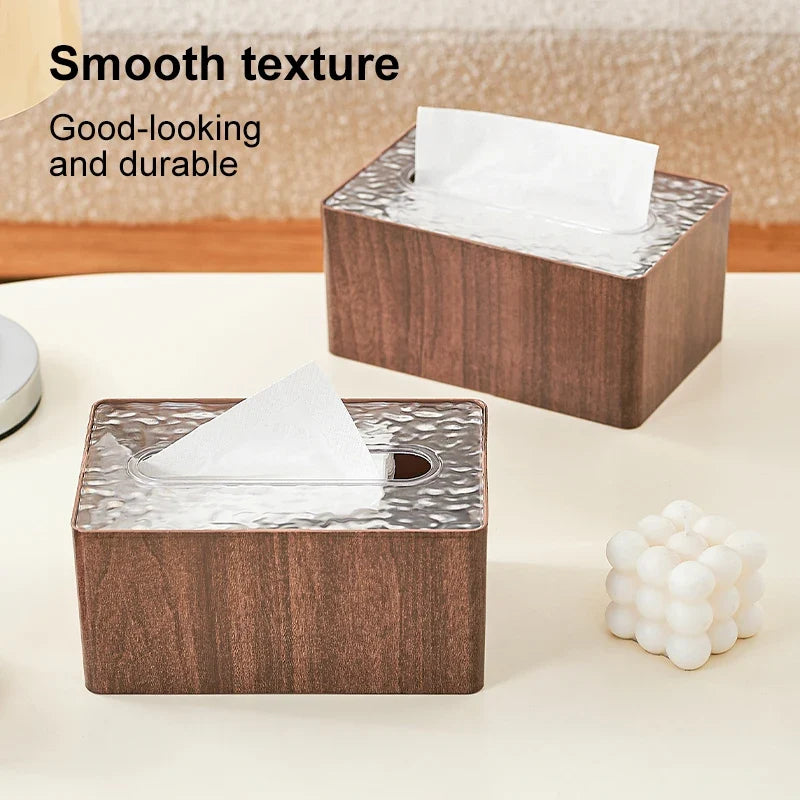 Wood Grain Tissue Box Cover Acrylic Lid Rectangle Living Room