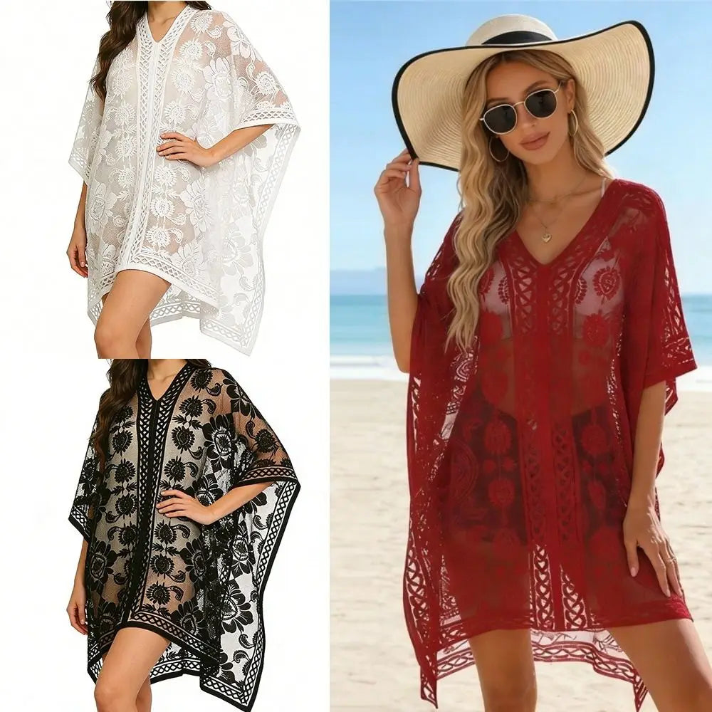 Lace Mesh Beach Cover Up – Bohemian Shawl Plus Size Women
