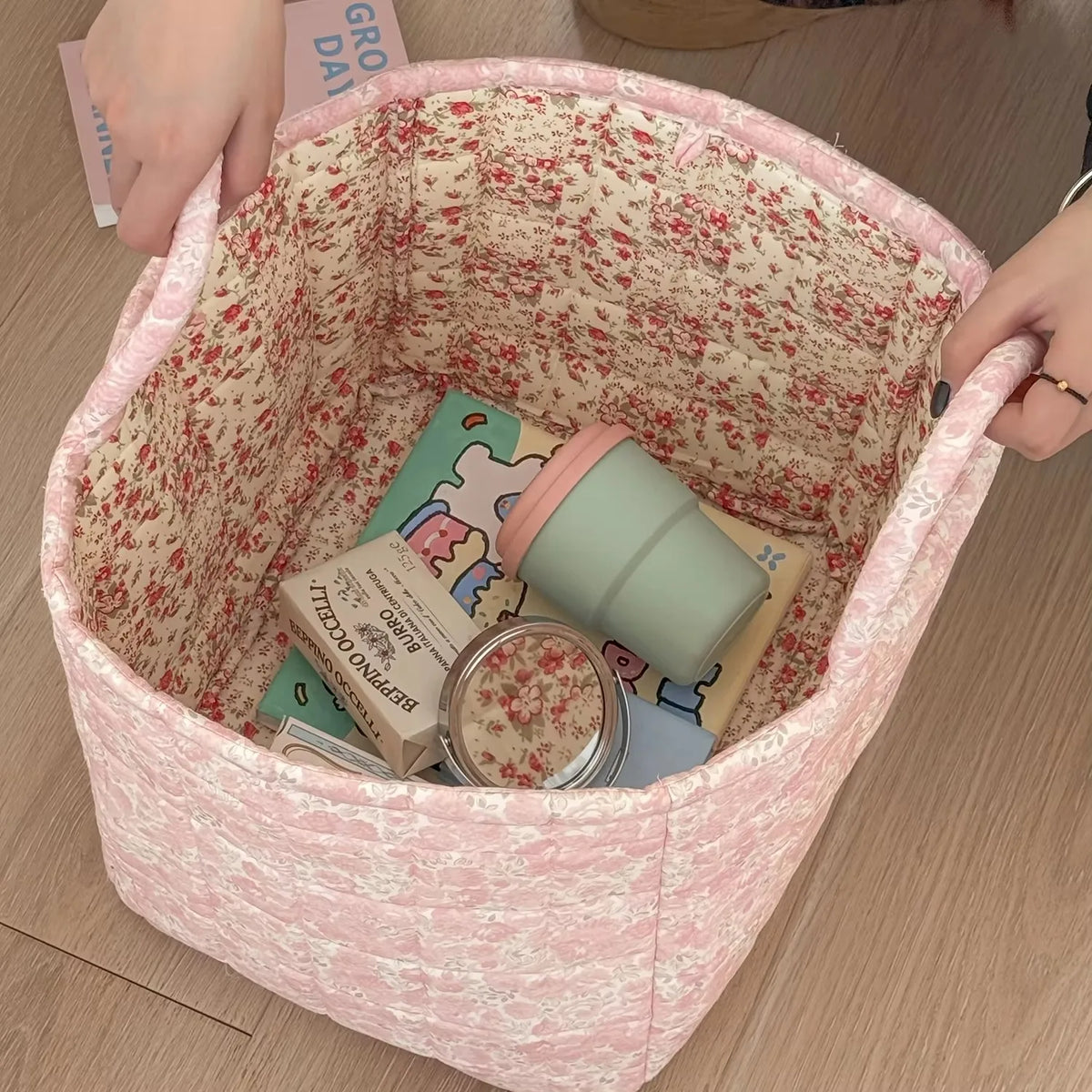 Foldable Floral Laundry & Storage Basket – Large Capacity