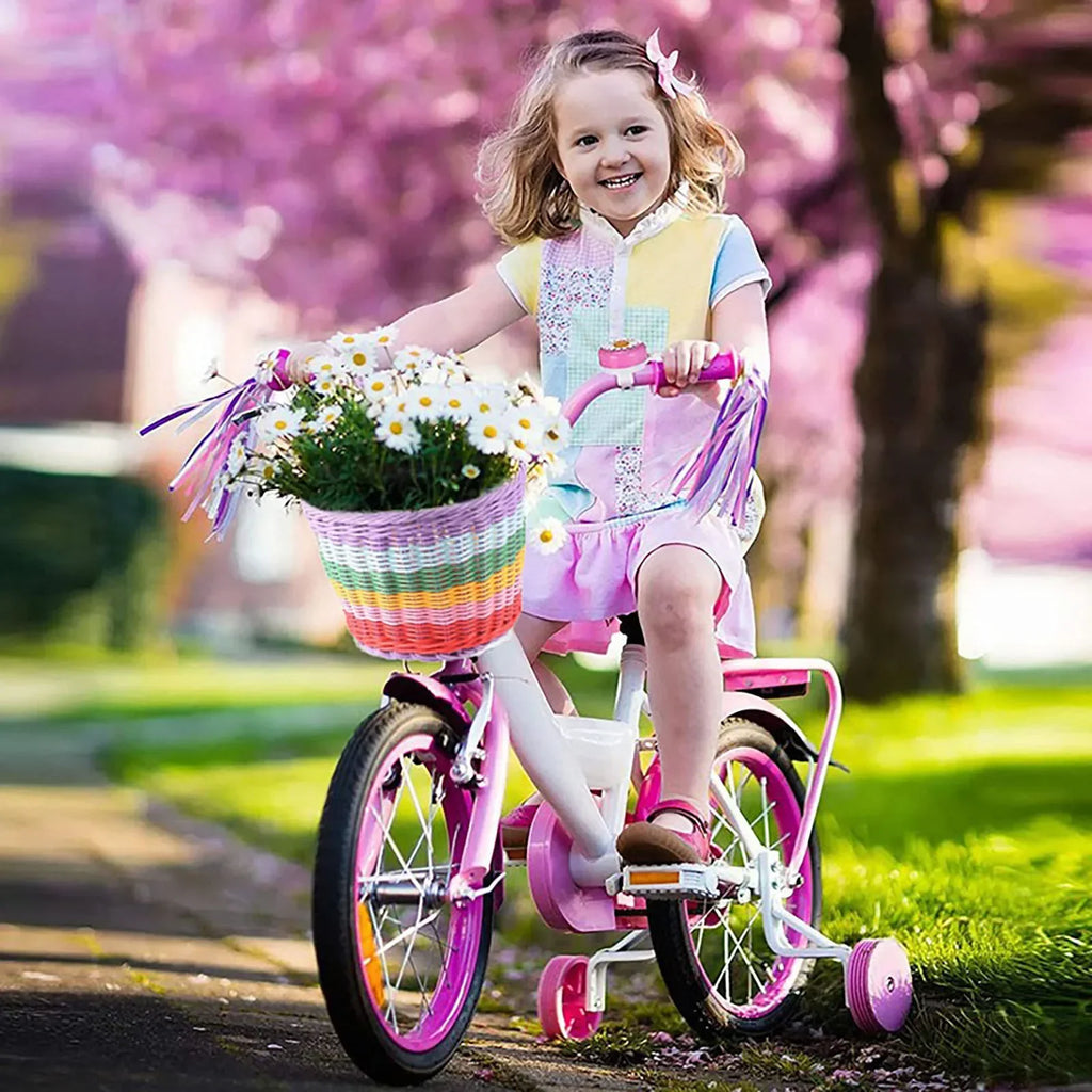 Rainbow Bicycle Basket Kid Front Handlebar Rattan Picnic Plastic Bike