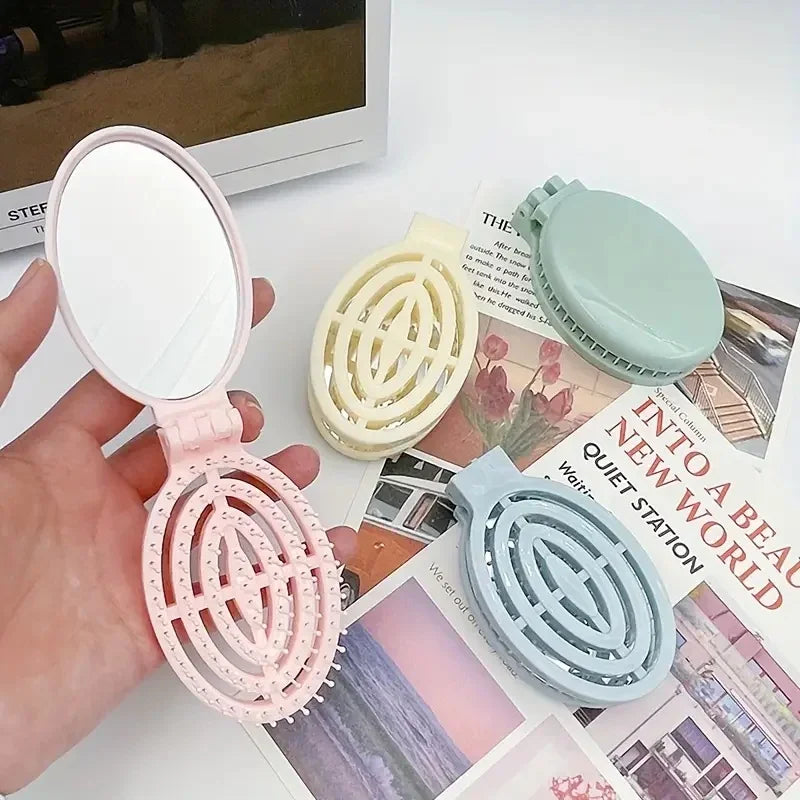 Portable Folding Hair Comb with Mirror | Travel Gift