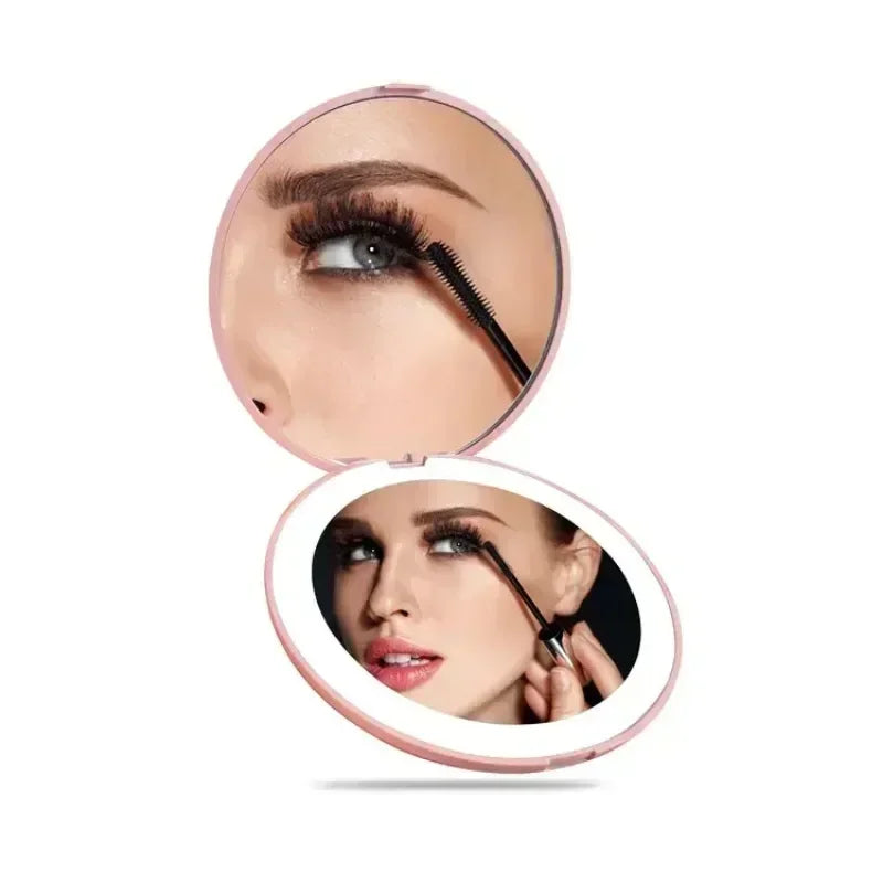 Foldable Compact Magnifying Makeup Mirror with LED Lights