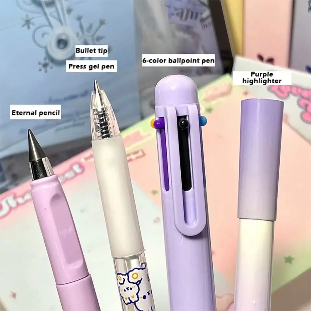 6-Piece Cartoon School Stationery Set – 6 Color Ballpoint Pens