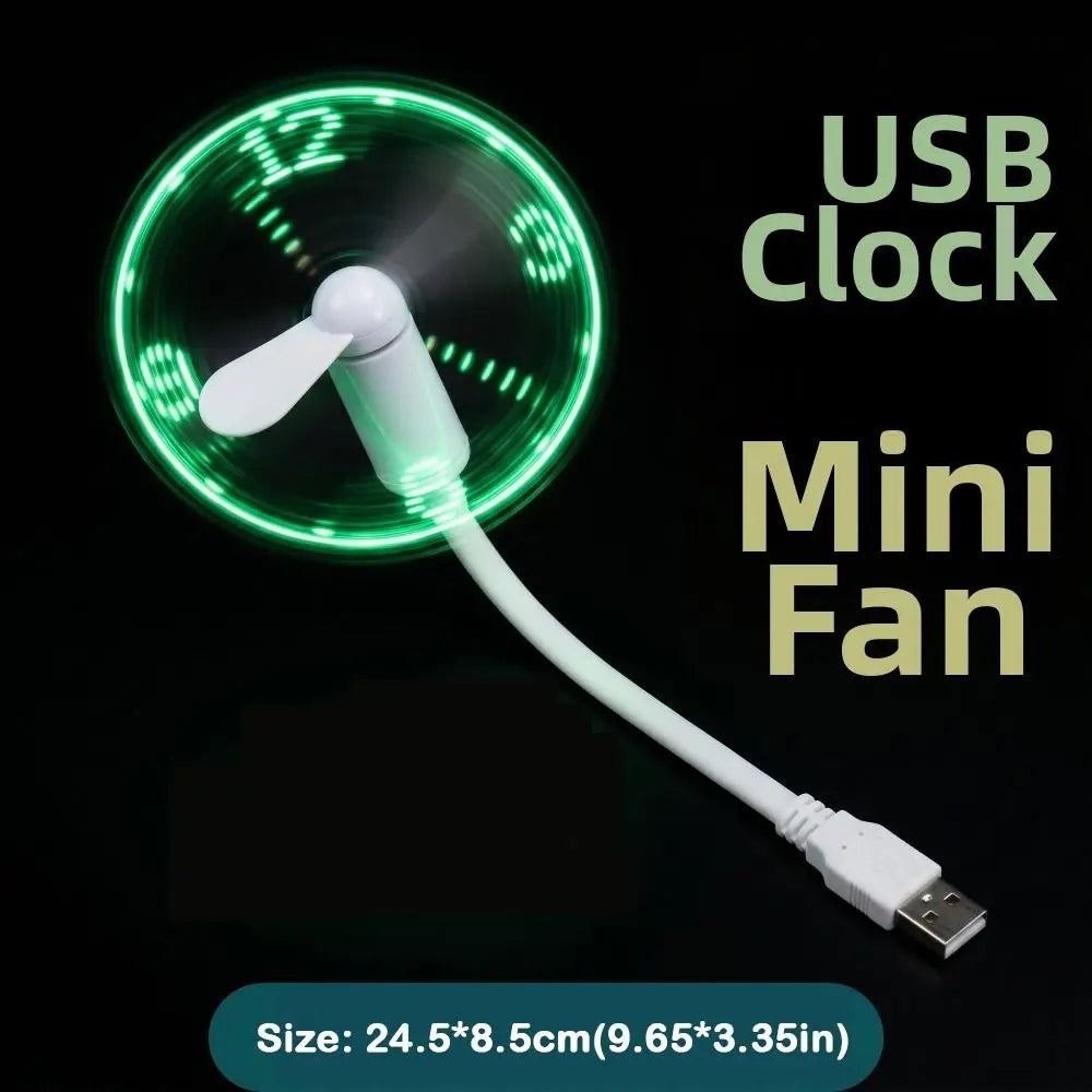 LED Flashing Text USB Mini Fan – Digital Display Desk Fan