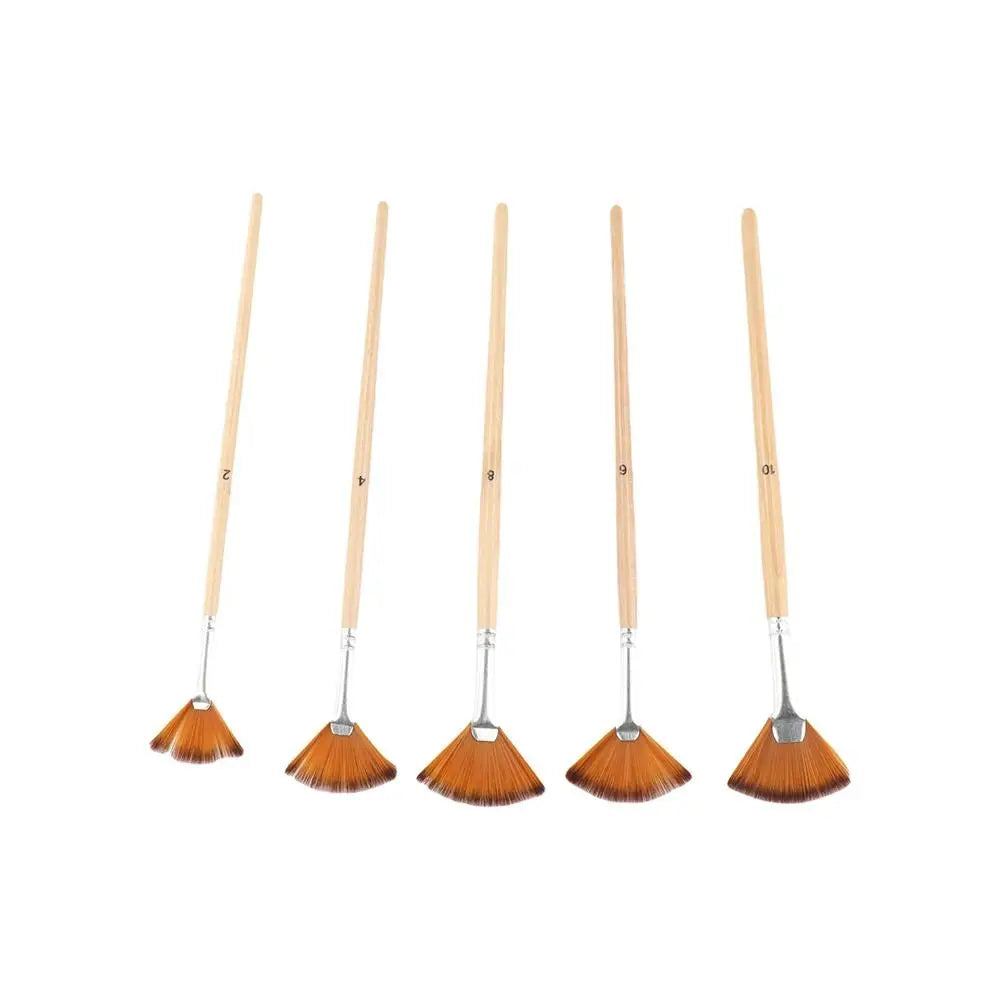 5-Piece Artist Fan Paint Brush Set – Nylon Hair & Wood Handle