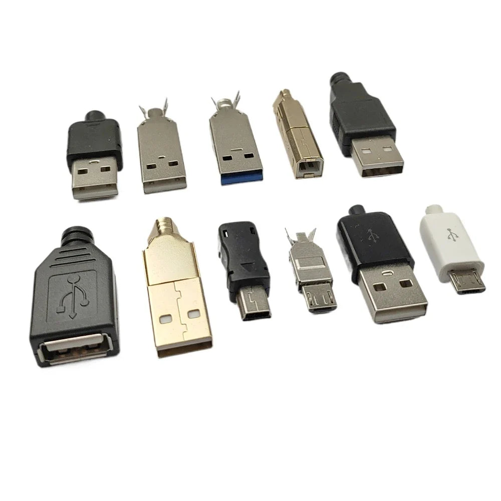 10-Pack USB Connectors Type A/B/Micro/Mini DIY Solder Kit