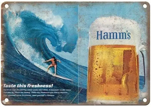 Retro Ham's Beer Surf Tin Sign – Vintage Aluminum Wall Art