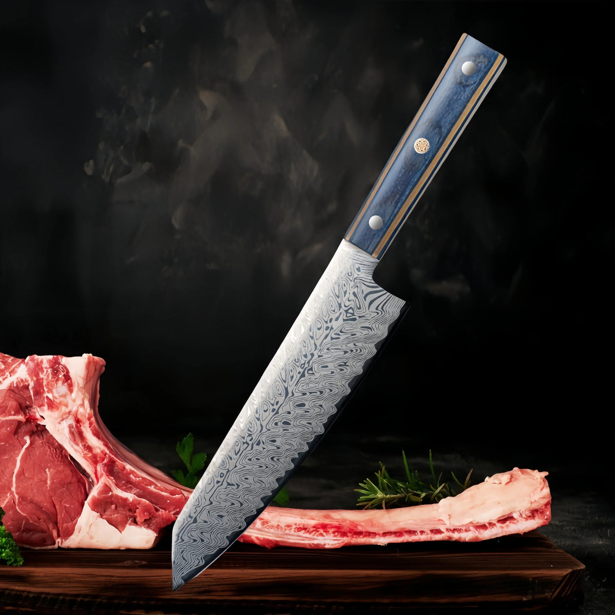 Damascus Santoku Chef Knife 8" – Sharp Pakka Wood Handle
