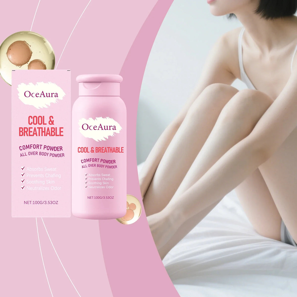 OceAura Talcum Body Powder – Sweat & Odor Absorbing 100g