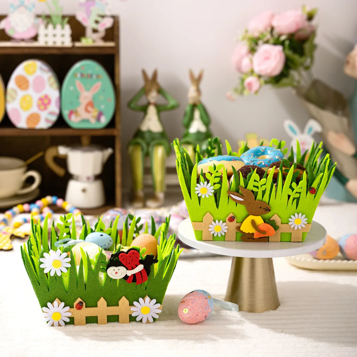 Easter Egg Basket Square Handheld Packaging Bag Felt Kids Cookie