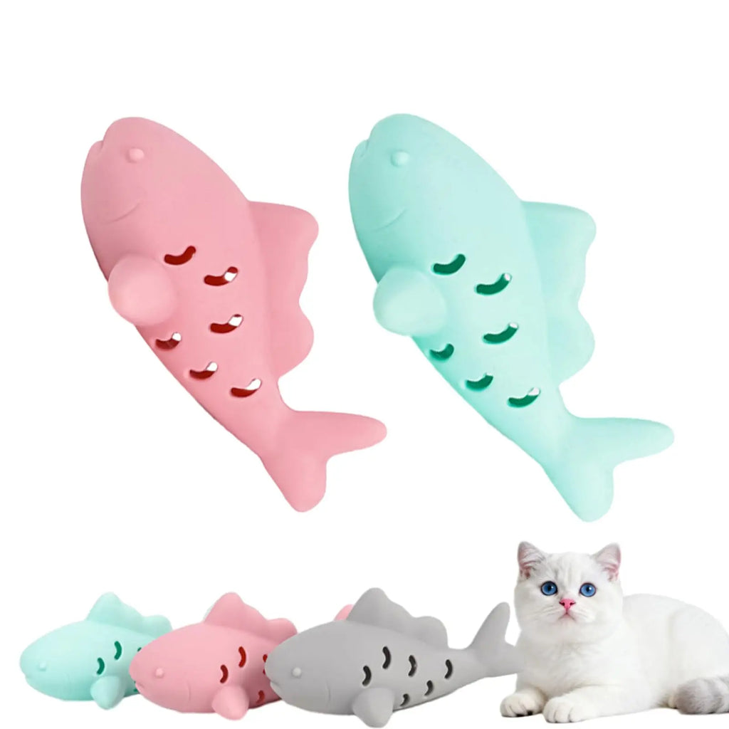 Fish-shaped Cat Chew Toy Dental Supports Dispenser Puzzle Safe