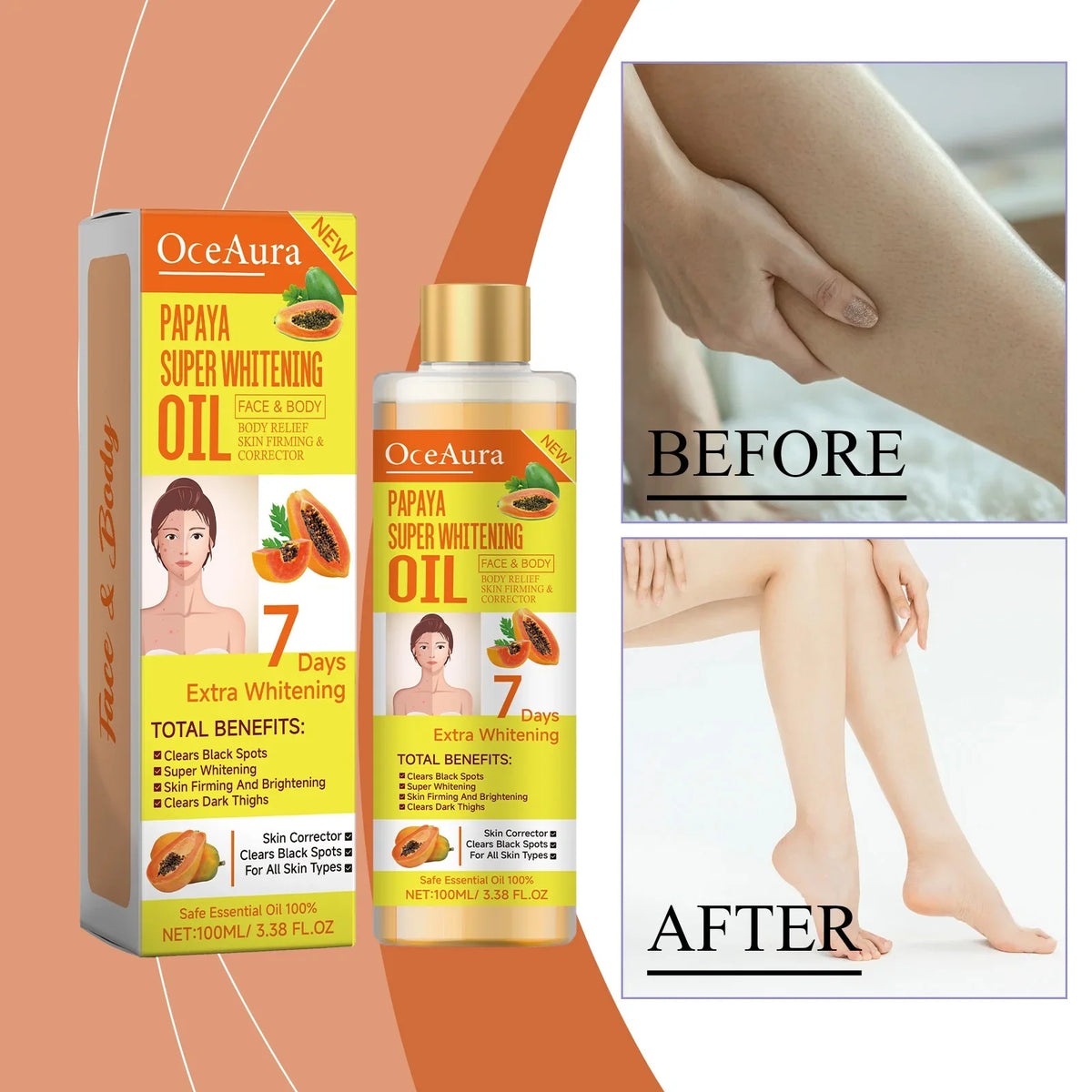 OCEAURA Papaya Whitening Face & Body Oil 3.38 oz | Moisturizer