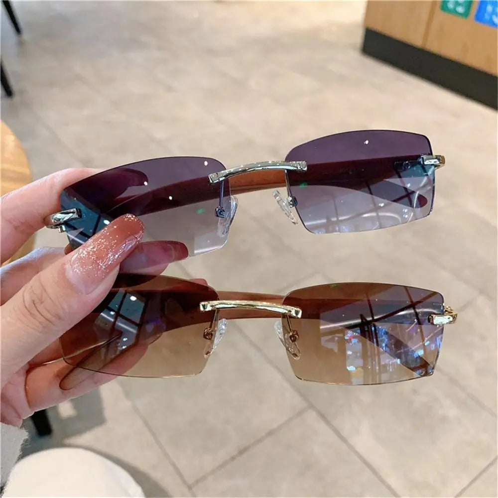 Rimless Rectangle Sunglasses UV400 Frameless Gradient Shades