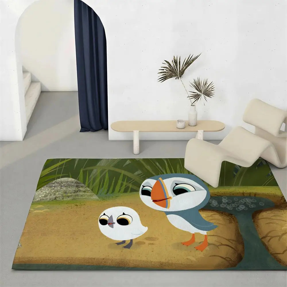 Kids Cartoon Puffin Flannel Floor Rug – Soft Non-Slip Indoor Mat