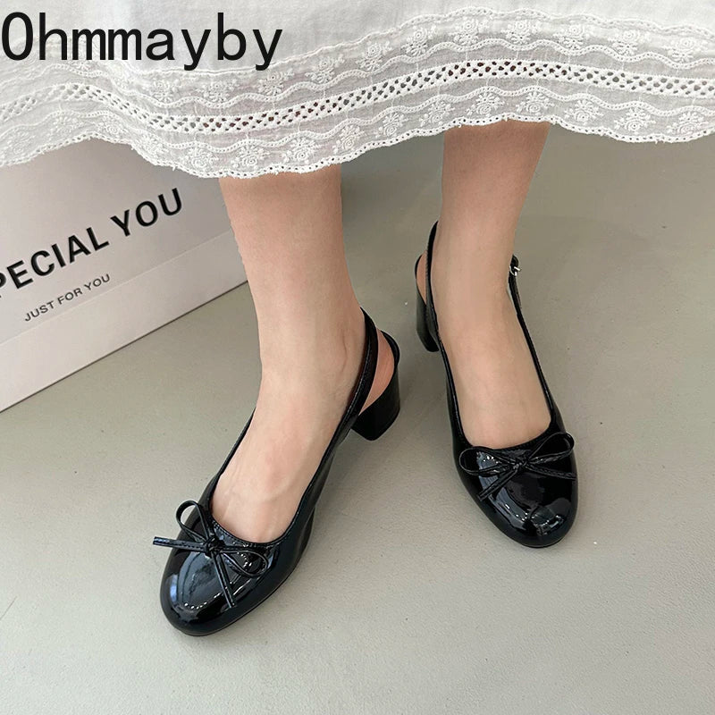 Women's Butterfly-Knot Slingback Sandals | Thick Heel Dress Pumps