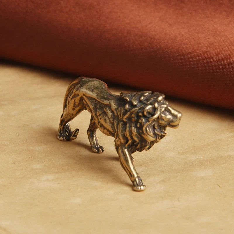 Pure Copper Majestic Lion King Miniatures Figurines Desk Decorations