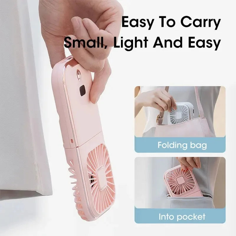 Portable Neck Fan USB Rechargeable Foldable with Power Bank & Holder