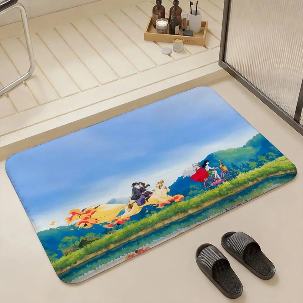 Anime Inuyasha Flannel Floor Mat – Non-Slip Soft Indoor Rug