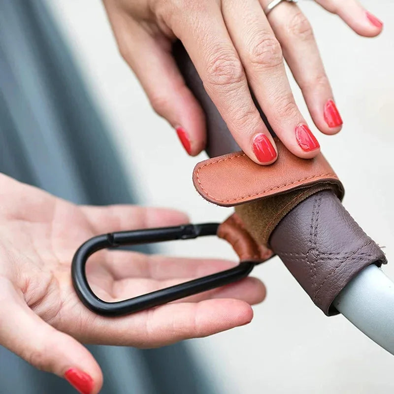 PU Leather Stroller Hooks – Adjustable Bag Hangers, 2 Pack