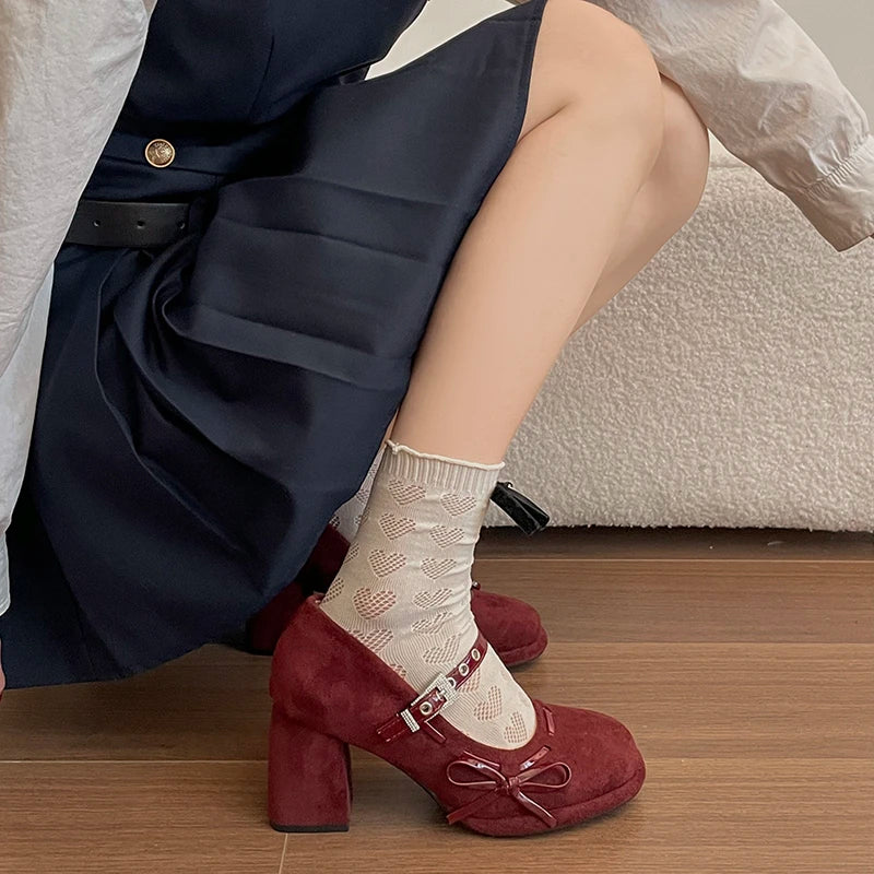 Women's Vintage Mary Jane Pumps – Butterfly-Knot Square Heel