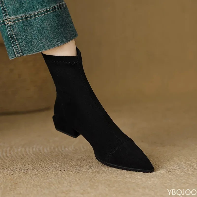 YBQJOO Women's Retro Suede Ankle Boots – Block Heel Booties
