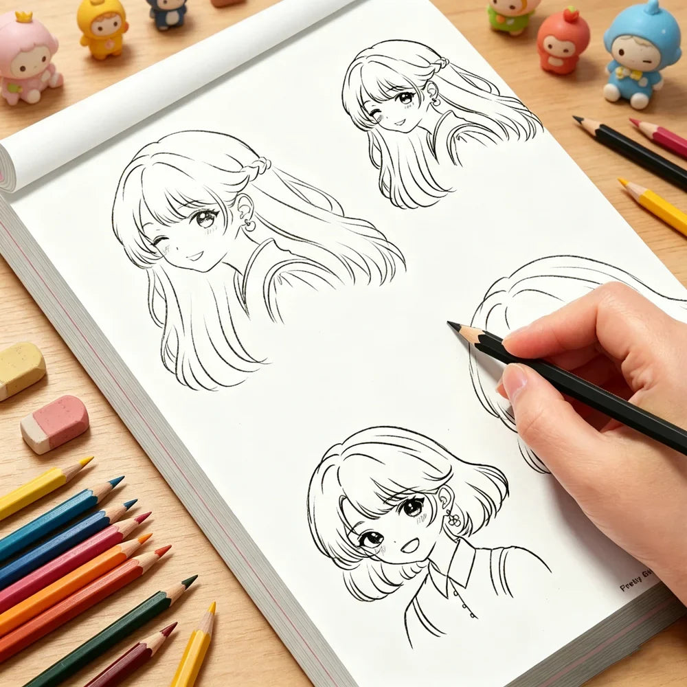 Comic Beautiful Girls Drawing Book 32 Pages Beginner-friendly Manga