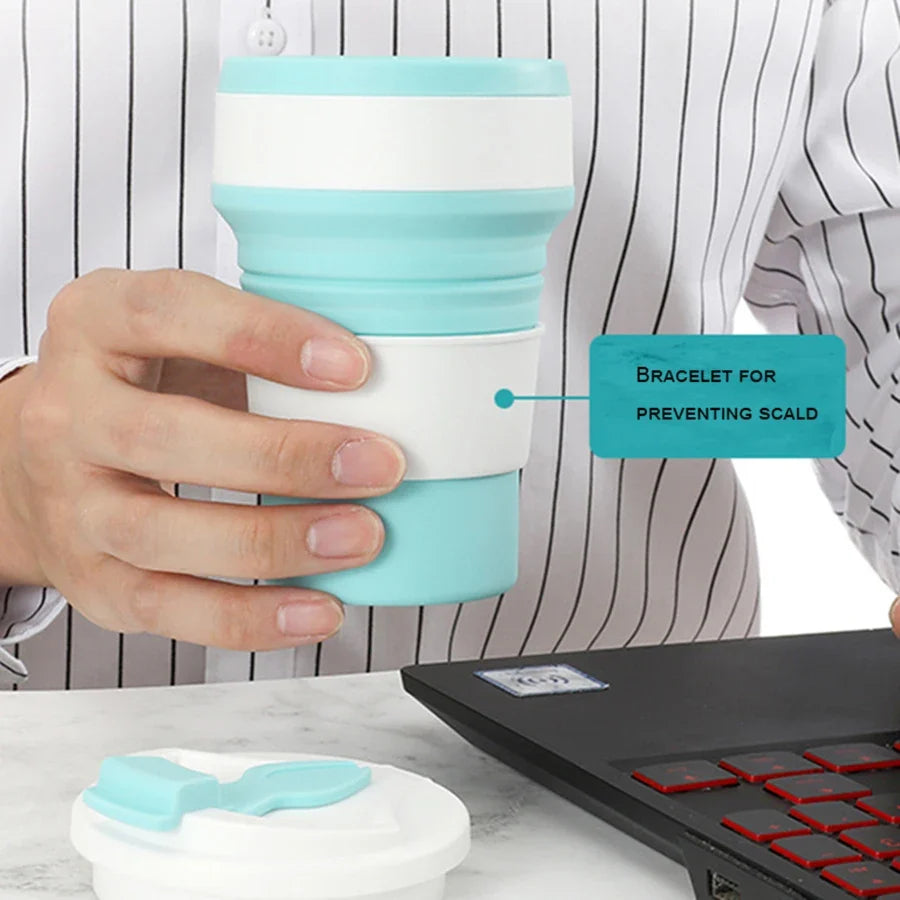 350ml Foldable Silicone Travel Cup with Lid | BPA-Free Reusable