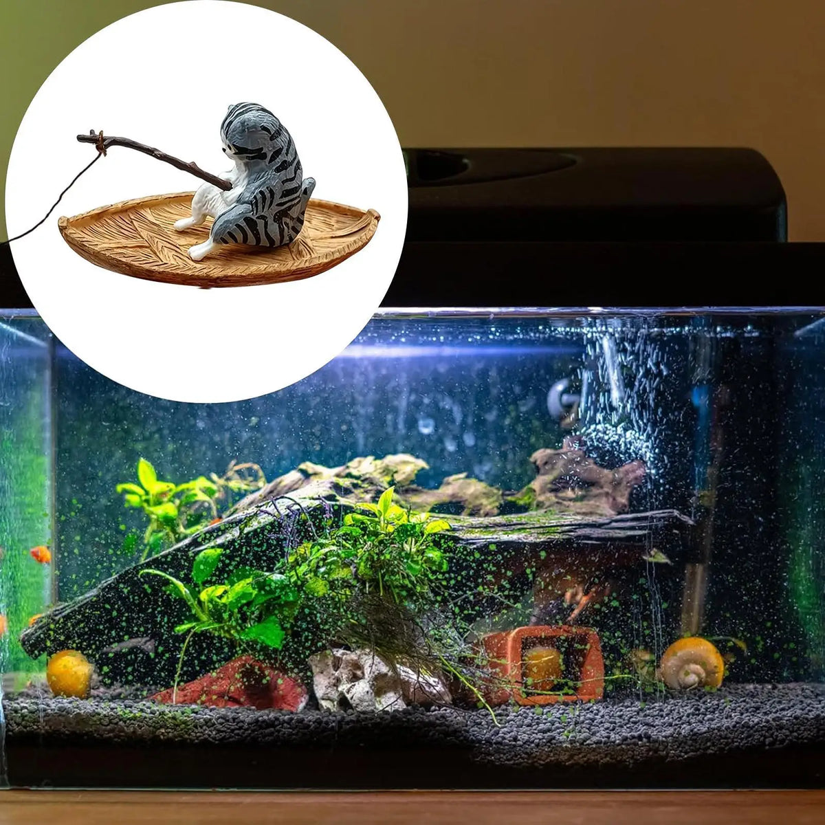 Kitten Fishing Resin Aquarium Ornament – Fish Tank & Pond Decor