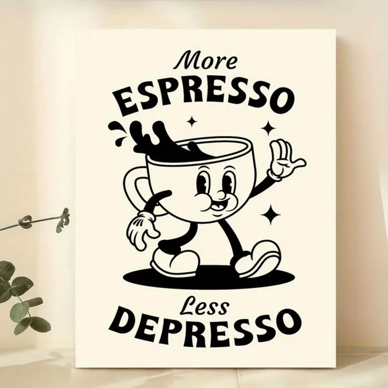 "More Espresso Less Depresso" Funny Coffee Canvas Wall Art