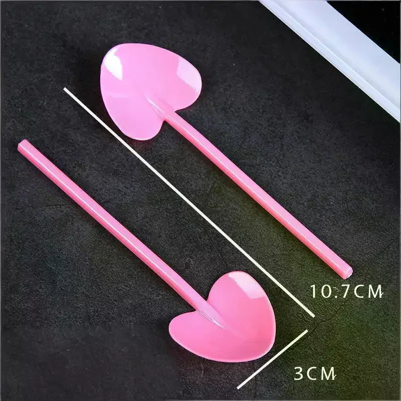 Heart Shape Disposable Spoons Colorful Long Handle Dessert Ice Cream