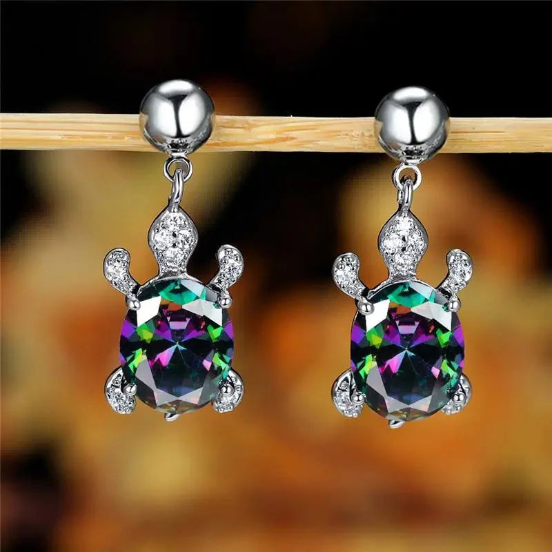 Huitan Turtle Drop Earrings – Cubic Zirconia Animal Jewelry