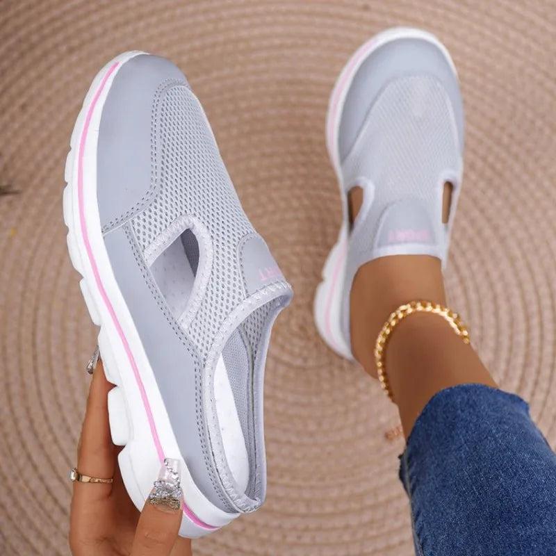 Women's Breathable Mesh Slip-On Slides – Casual Flat Sandals