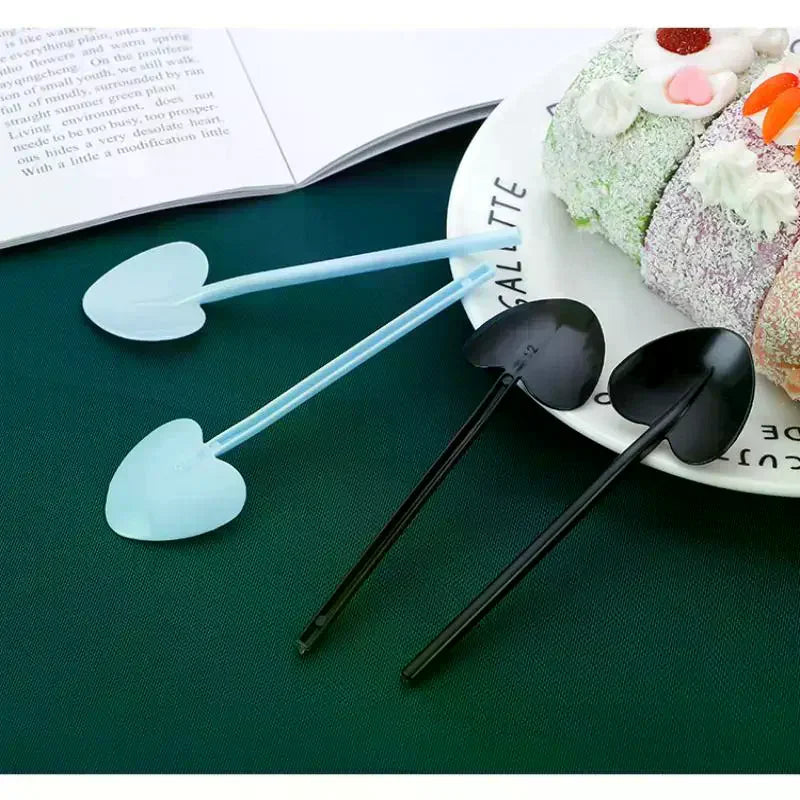 Heart Shape Disposable Spoons Colorful Long Handle Dessert Ice Cream
