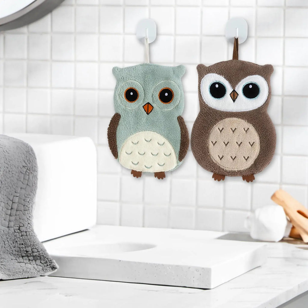Cute Owl Cartoon Hand Towel | Hangable Wall Mount Bathroom Towel