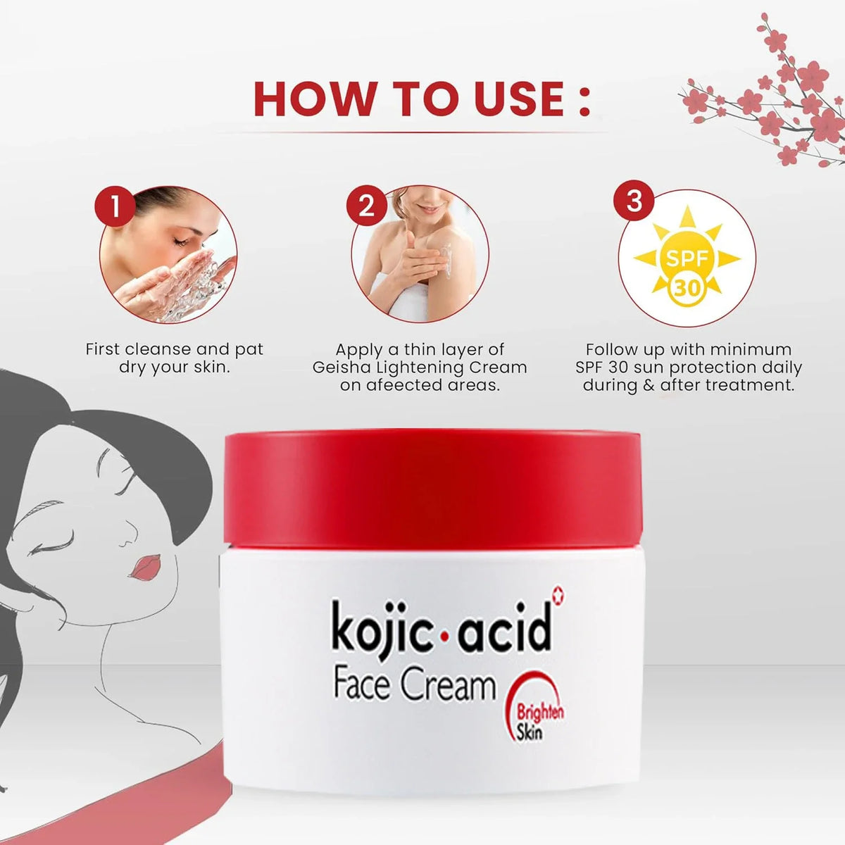 Kojic Acid Cream Skin Whitening Anti Aging Brighten Fade Stubborn