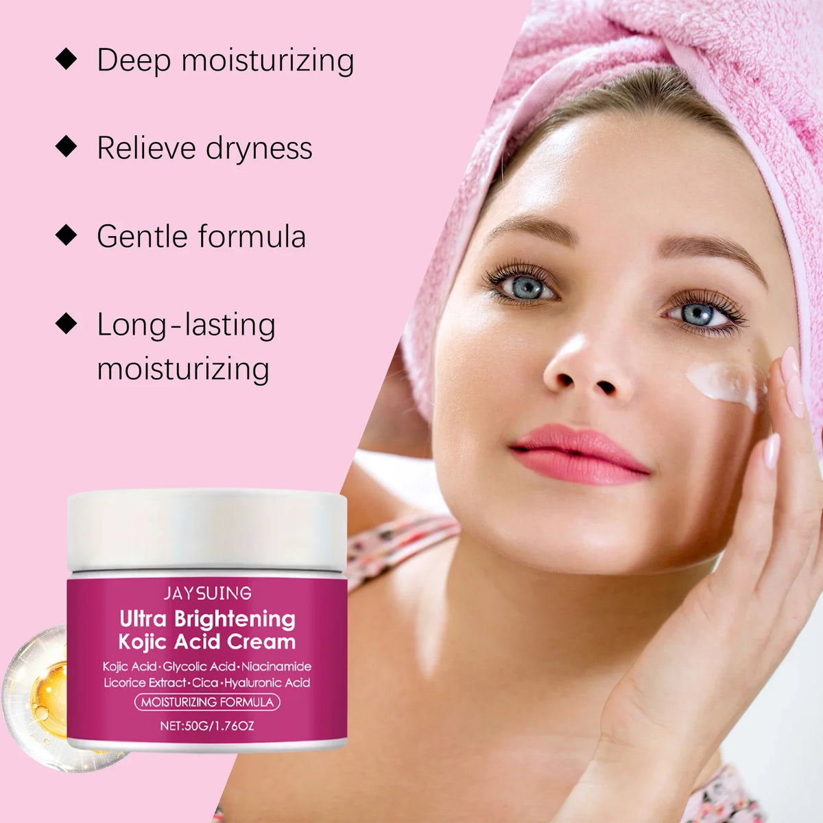 Kojic Acid Brightening Cream – Dark Spots, Niacinamide & HA