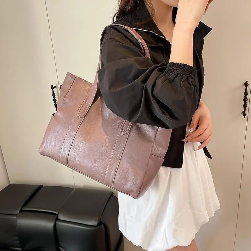 Women's Large Capacity PU Leather Tote Shoulder Crossbody Bag