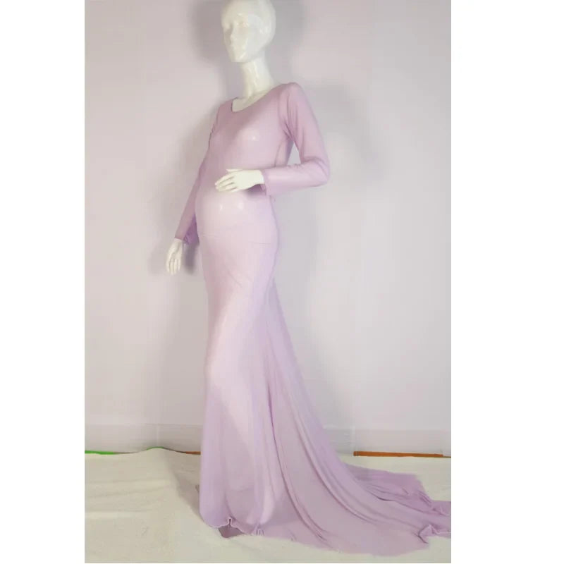Tulle Maternity Bodysuit Dress | Long Sleeve Mesh Photo Shoot