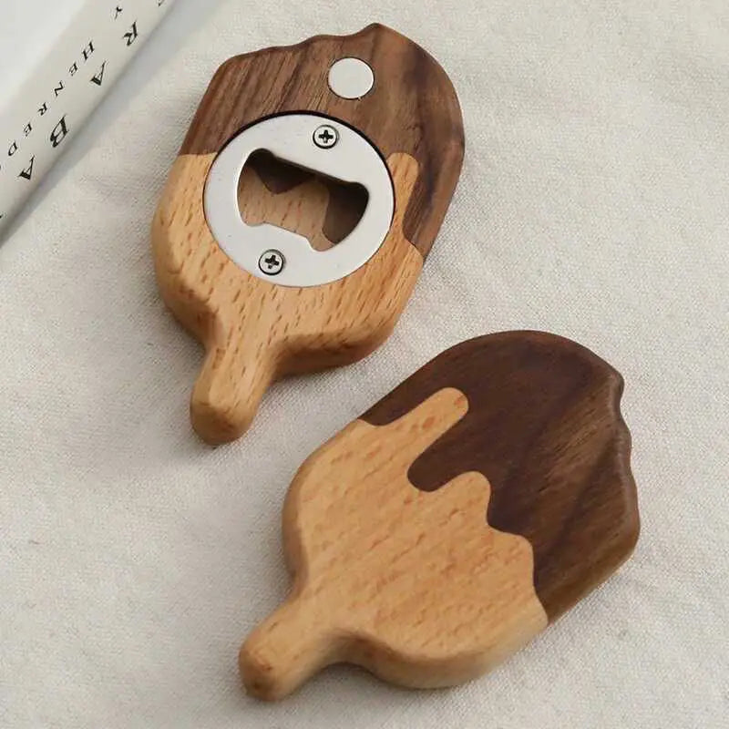 Creative Solid Wood Ice Cream Bottle Opener Decorative Item Magnetic