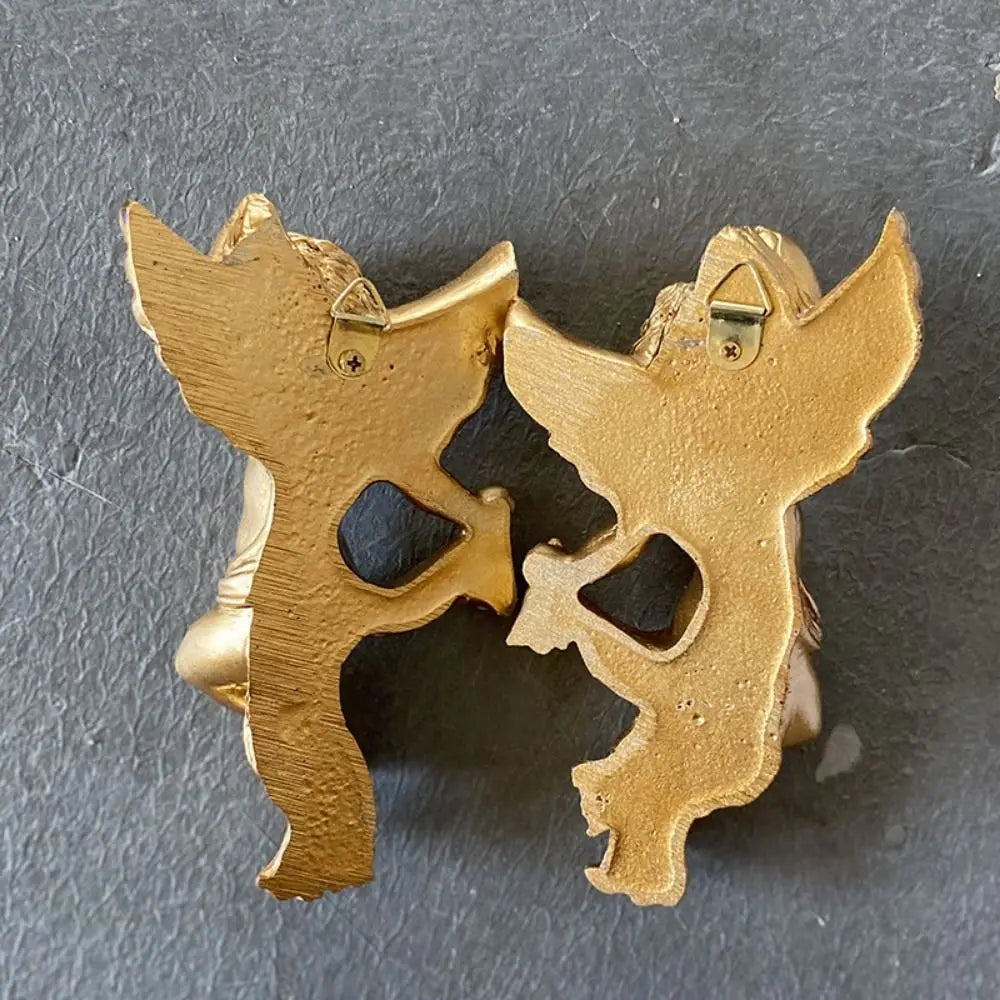 Cherub Angel Statue Pair – Gold Resin Desktop & Wall Ornament