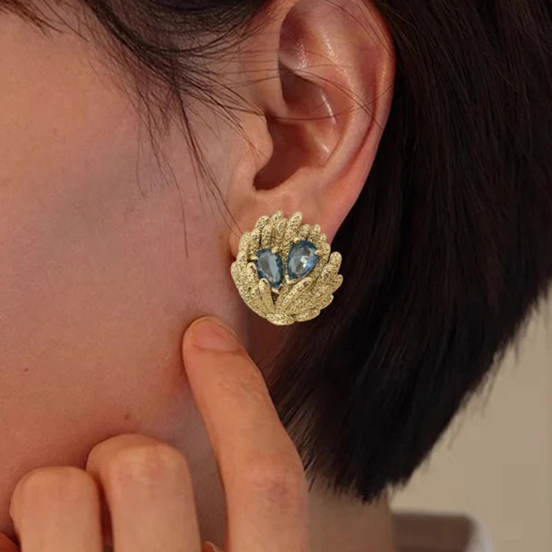 Huitan Blue Cubic Zirconia Geometric Stud Earrings for Women