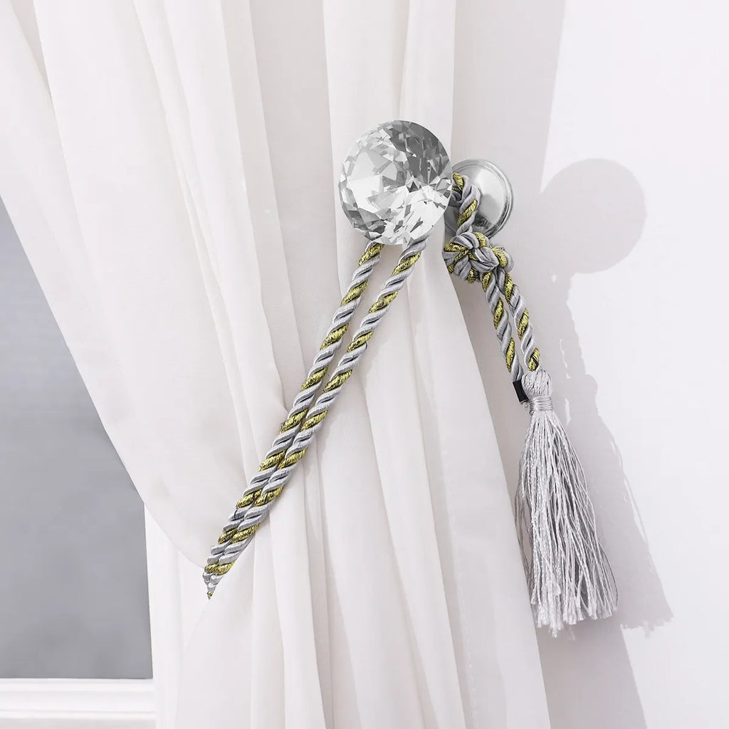 Silver Zinc Alloy Diamond Curtain Tiebacks Elegant Shiny Big Faux