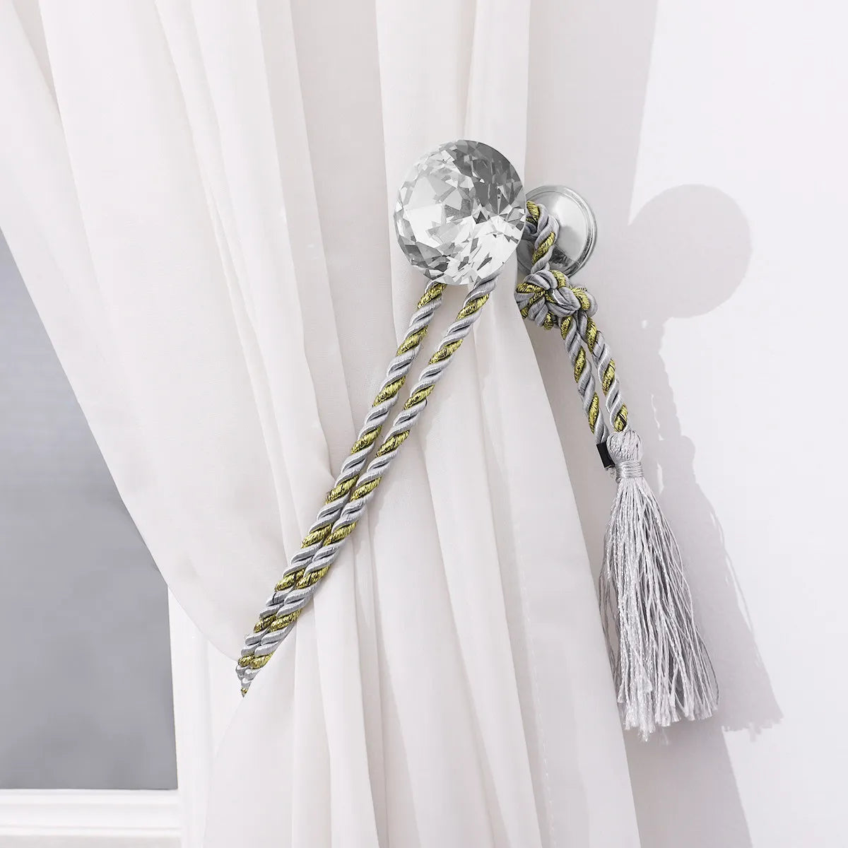 Silver Zinc Alloy Diamond Curtain Tiebacks Elegant Shiny Big Faux