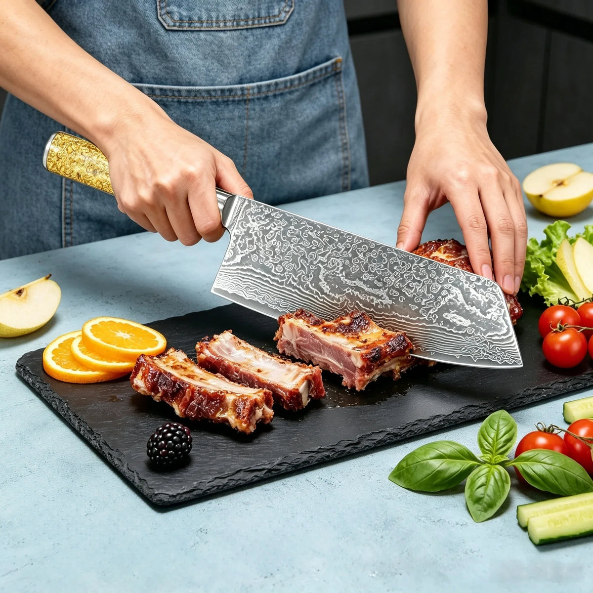 67-Layer Damascus Steel Cleaver | Professional Chef Knife