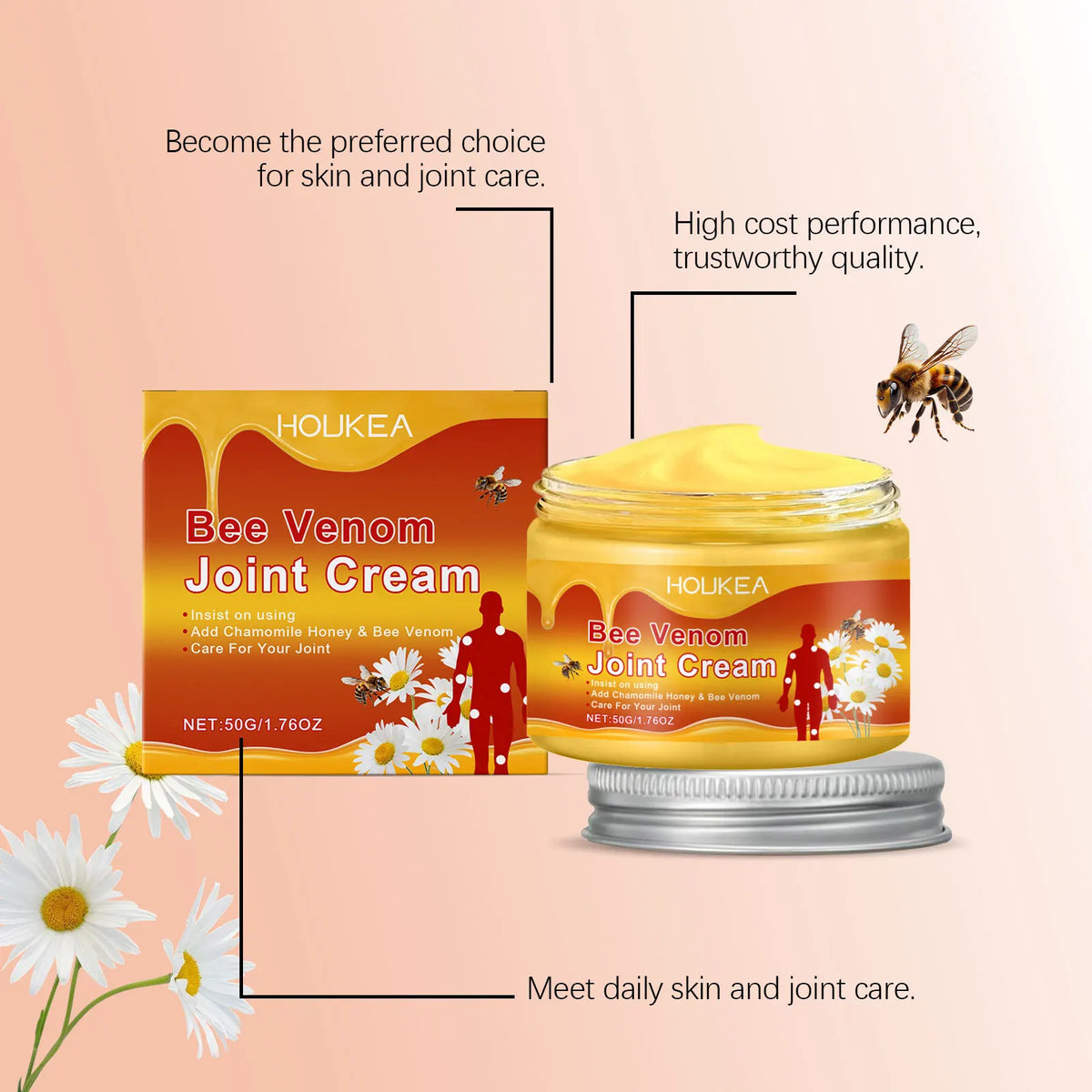 HOUKEA Bee Venom Joint Massage Cream – 50g | All Skin Types