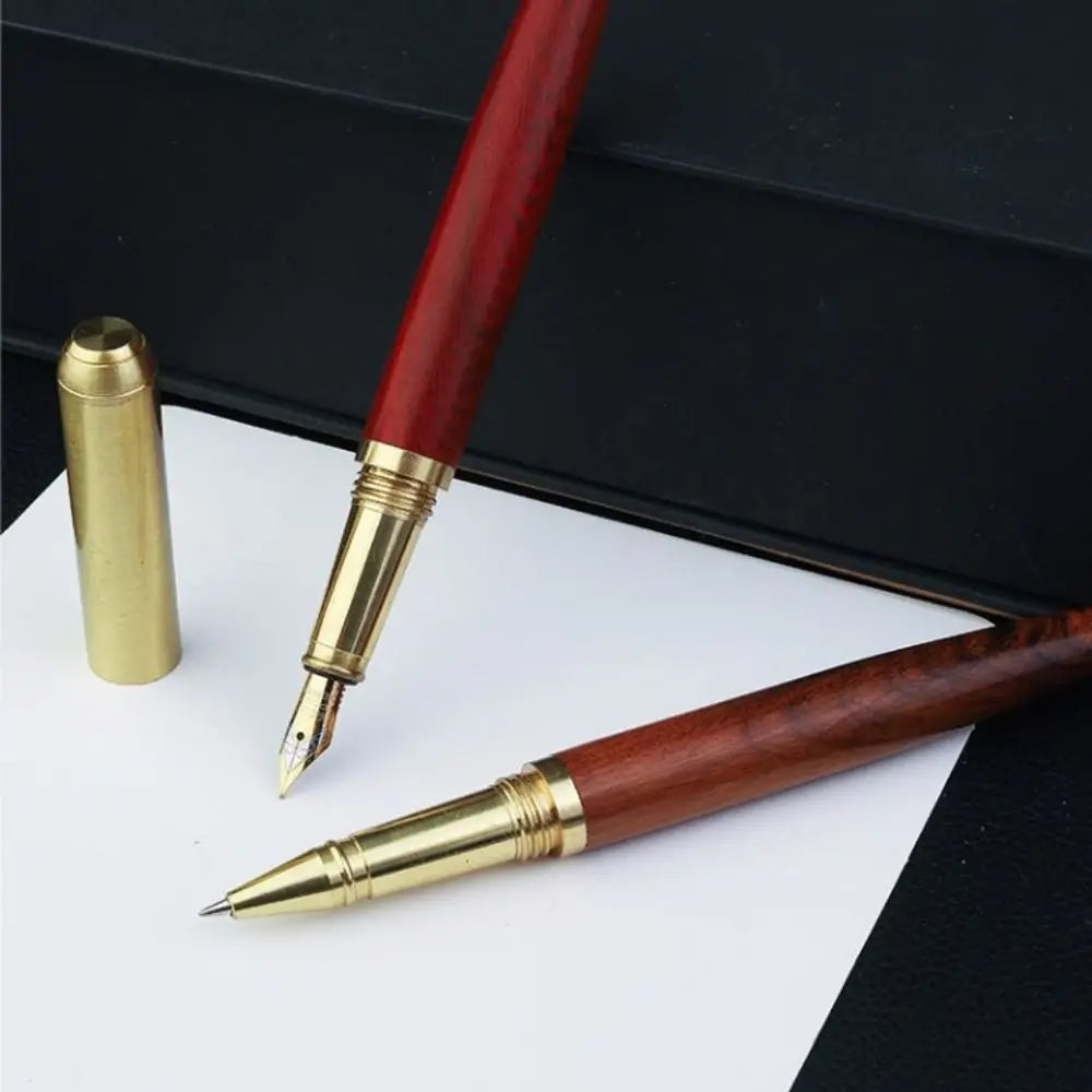 Wood & Brass Fountain Pen – 0.7mm Calligraphy Signature Pen