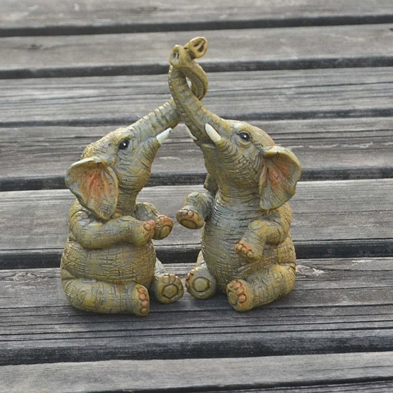 Elephant Couple Figurine – Resin Home Décor Statue Ornament